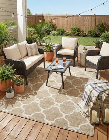 Light Brown Easy-Clean Lattice Indoor / Outdoor Rug