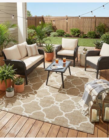 Light Brown Easy-Clean Lattice Indoor / Outdoor Rug