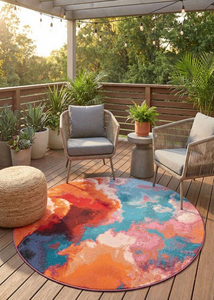 5' 3 x 5' 3 Easy-Clean Modern Indoor / Outdoor Round Rug
