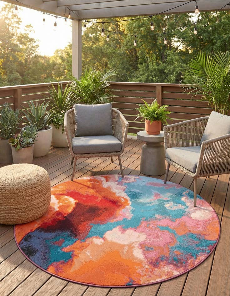 Detail image of 5' 3 x 5' 3  Washable Modern Indoor / Outdoor Round Rug