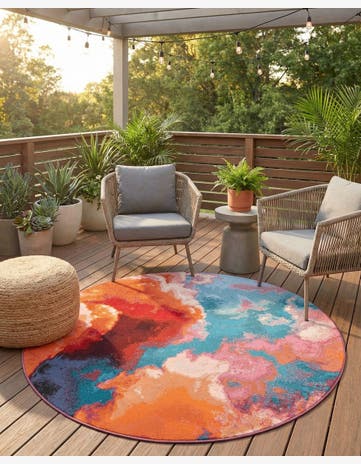 5' 3 x 5' 3 Easy-Clean Modern Indoor / Outdoor Round Rug