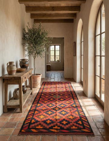 5' 7 x 11' 5 Hand Woven Kilim Fars Wool Runner Rug
