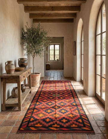 5' 7 x 11' 5 Hand Woven Kilim Fars Wool Runner Rug