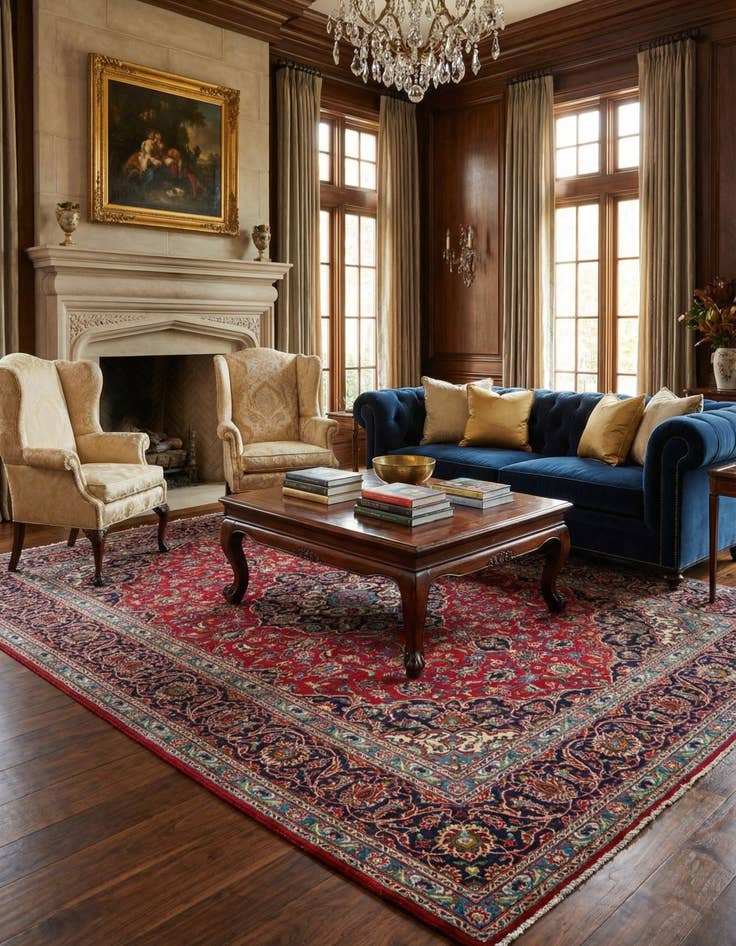 Detail image of  9' 7 x 12' 7  Hand Knotted Kashan Persian Wool Rug