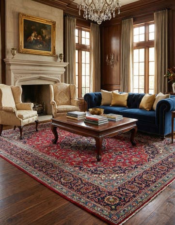 9' 7 x 12' 7 Hand Knotted Kashan Persian Wool Rug