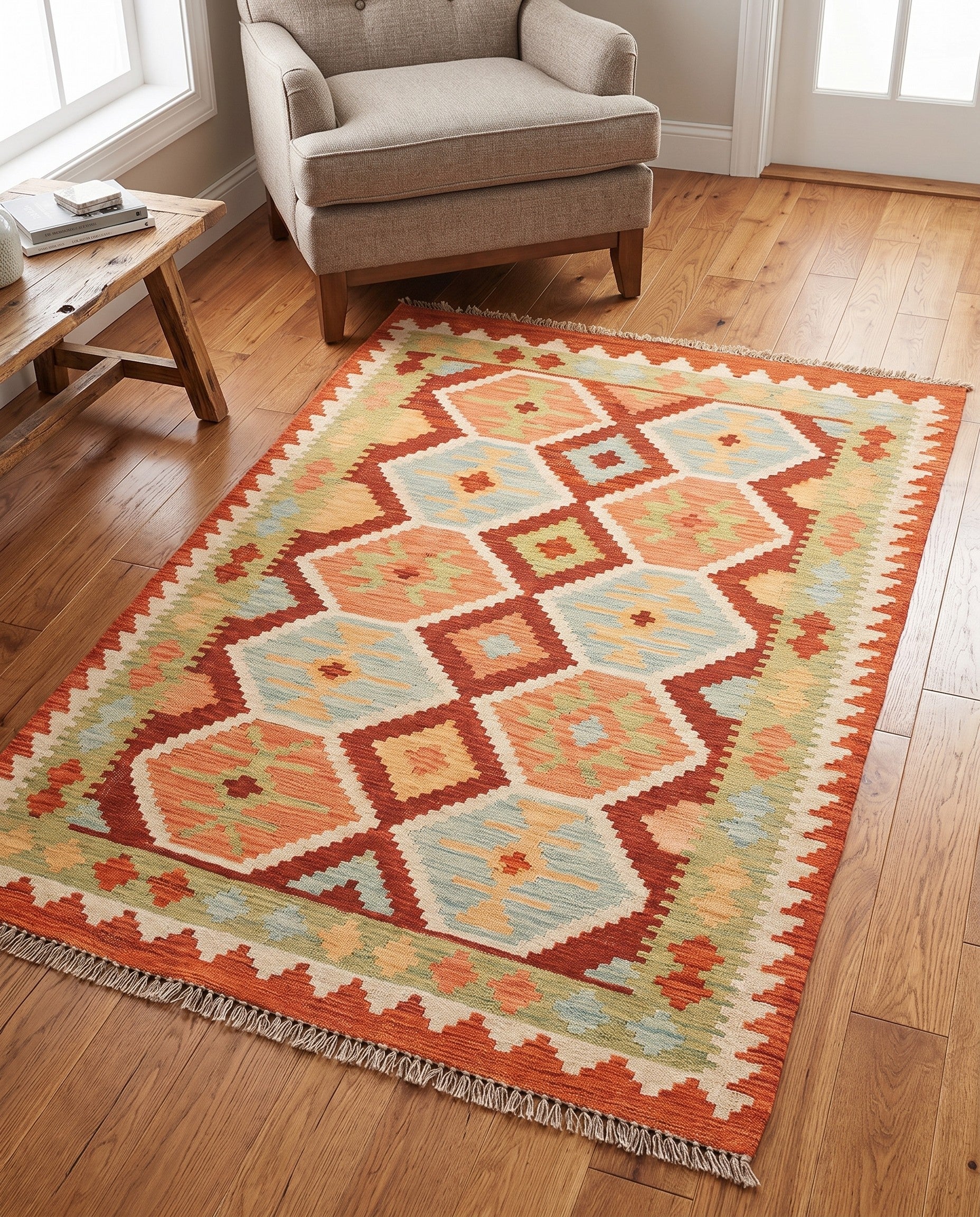 3' x 5' Hand Woven Kilim Waziri Wool Rug