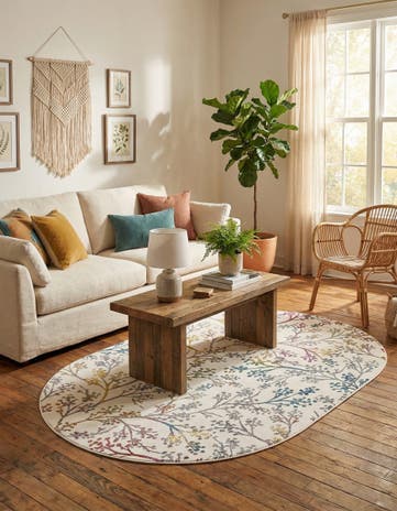 Ivory Blossom Oval Rug