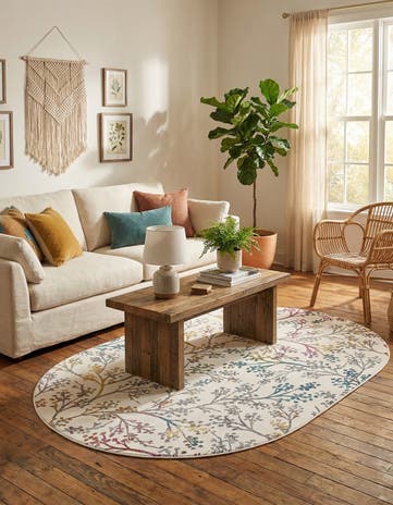 Ivory Blossom Oval Rug