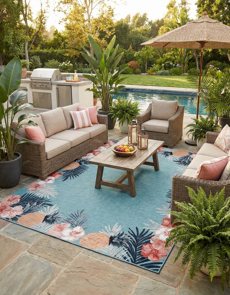 Detail image of  9' 9 x 12'  Washable Botanical Indoor / Outdoor Rug