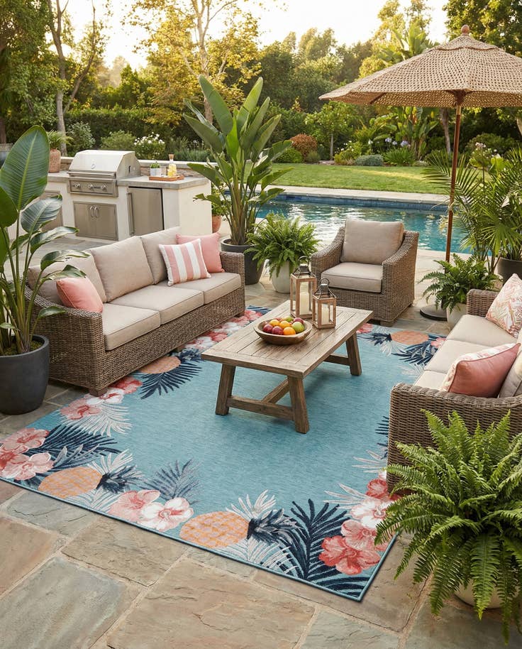 Detail image of 9' 9 x 12' Easy-Clean Botanical Indoor / Outdoor Rug