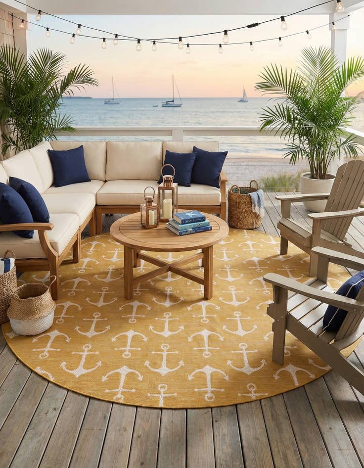 Detail image of 13' x 13'  Washable Coastal Indoor / Outdoor Round Rug