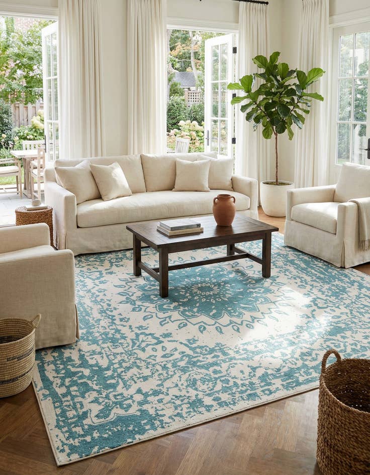 Detail image of 13' x 13'  Washable Traditional Indoor / Outdoor Square Rug