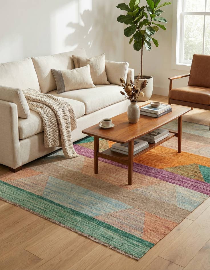 Detail image of 4' 11 x 7' 7  Hand Woven Kilim Modern Wool Rug