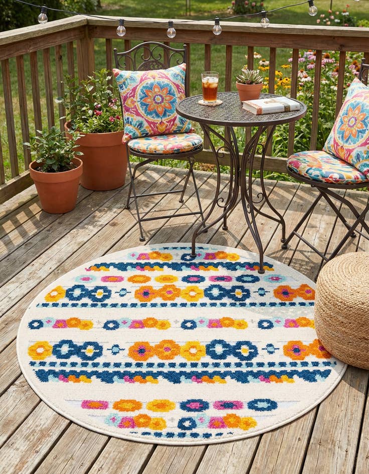 Detail image of 3' 3 x 3' 3  Washable Aruba Indoor / Outdoor Round Rug