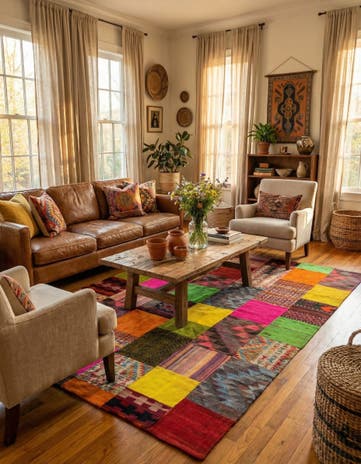 6' 7 x 9' 4 Hand Woven Kilim Patchwork Wool Rug