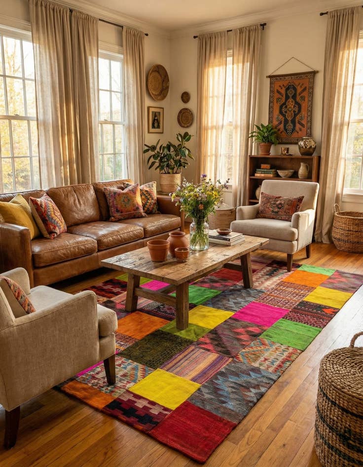 Detail image of  6' 7 x 9' 4  Hand Woven Kilim Patchwork Wool Rug