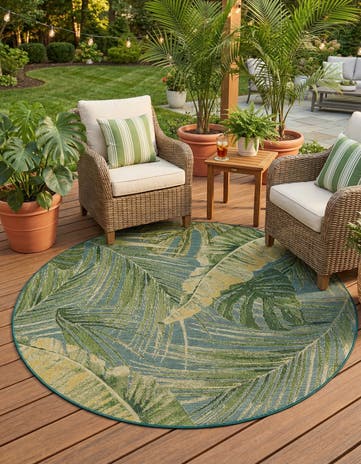 7' 10 x 7' 10 Easy-Clean Botanical Indoor / Outdoor Round Rug