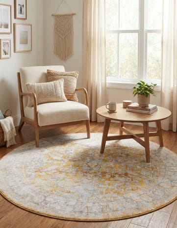 Yellow Washable Timeless Round Rug