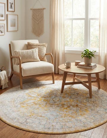 Yellow Washable Timeless Round Rug