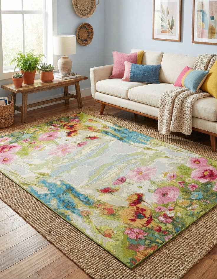 Detail image of  5' x 8'  Washable Botanical Indoor / Outdoor Rug