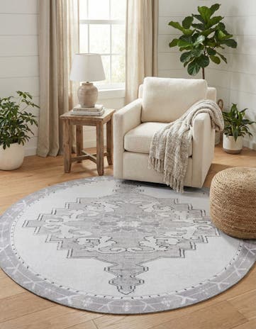 white Gray Washable Timeless Round Rug