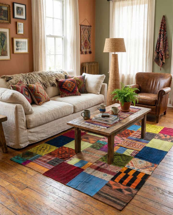 5' 8 x 7' 8 Hand Woven Kilim Patchwork Wool Rug
