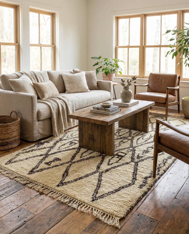 Detail image of 5' 6 x 9' 3 Hand Knotted Moroccan Wool Rug