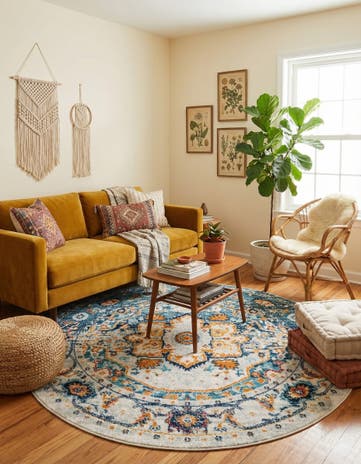 Teal Madeline Vintage Round Rug