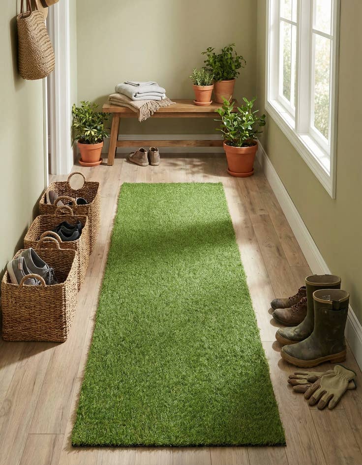 Detail image of 2' x 6'  Washable Grass Indoor / Outdoor Runner Rug