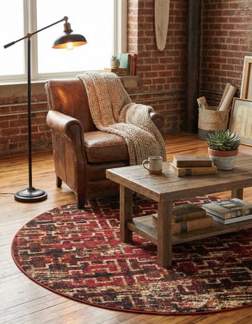 Burgundy Saturn Round Rug