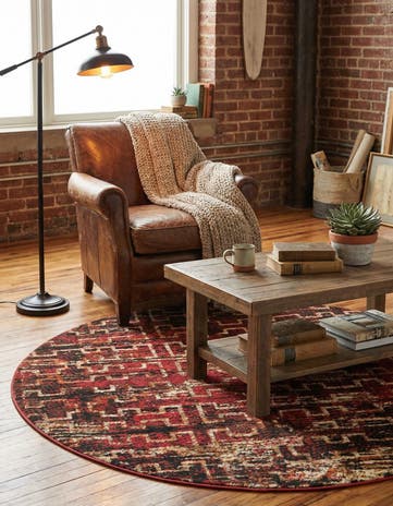 Burgundy Saturn Round Rug