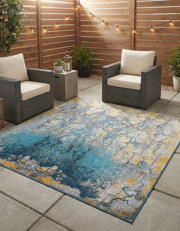 Gradient Blue Easy-Clean Modern Indoor / Outdoor Square Rug
