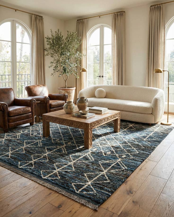 Detail image of 6' 6 x 9' 5 Hand Knotted Moroccan Wool Rug