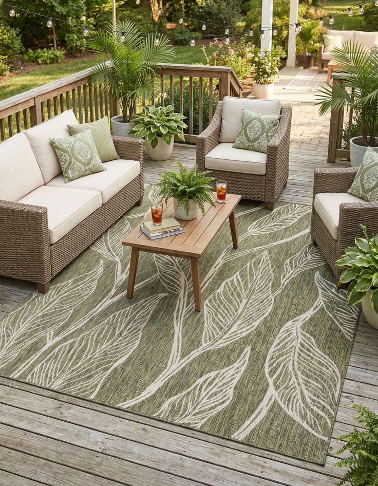 Detail image of  7' 10 x 11'  Washable Botanical Indoor / Outdoor Rug