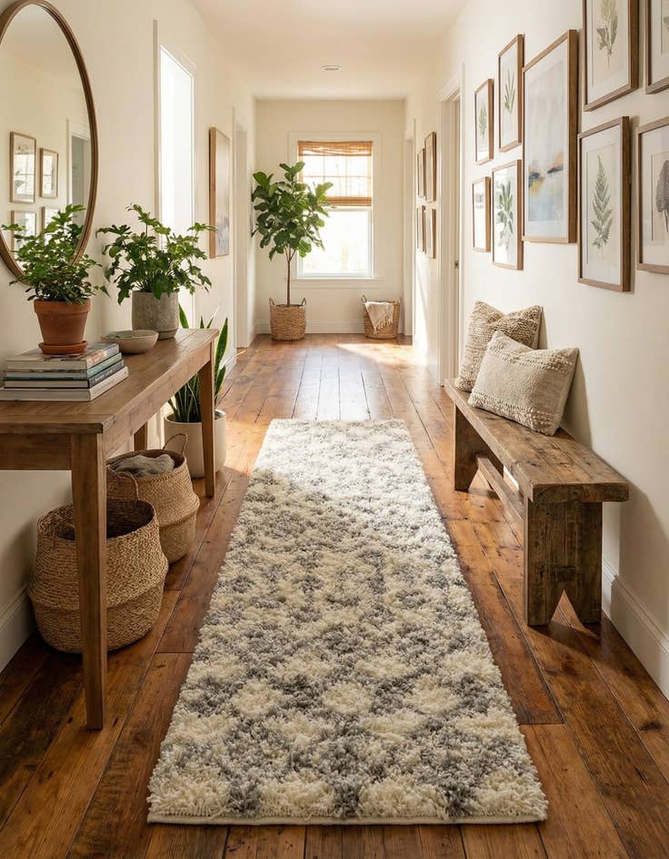 Detail image of 2' 7 x 12' Moroccan Trellis Shag Runner Rug