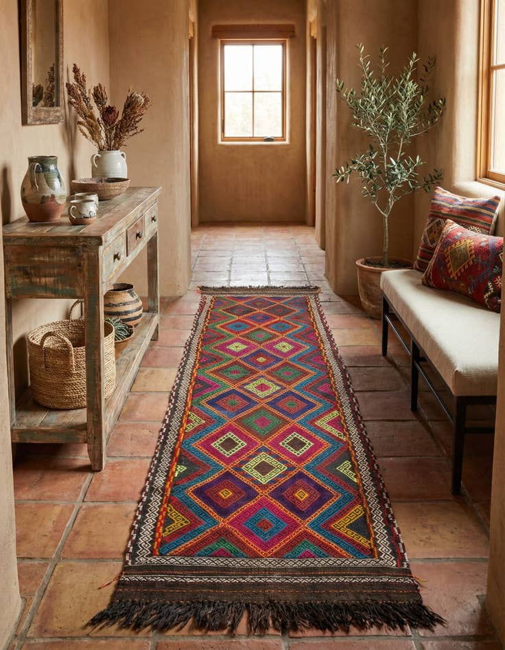 Detail image of 2' 1 x 8' 4  Hand Knotted Kilim Fars Persian Wool Runner Rug