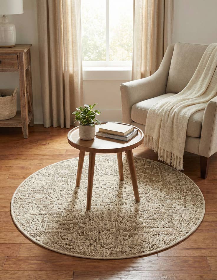 Detail image of  3' 1 x 3' 1  Washable Traditional Indoor / Outdoor Round Rug