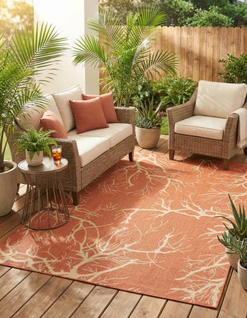 Terracotta Easy-Clean Botanical Indoor / Outdoor Rug