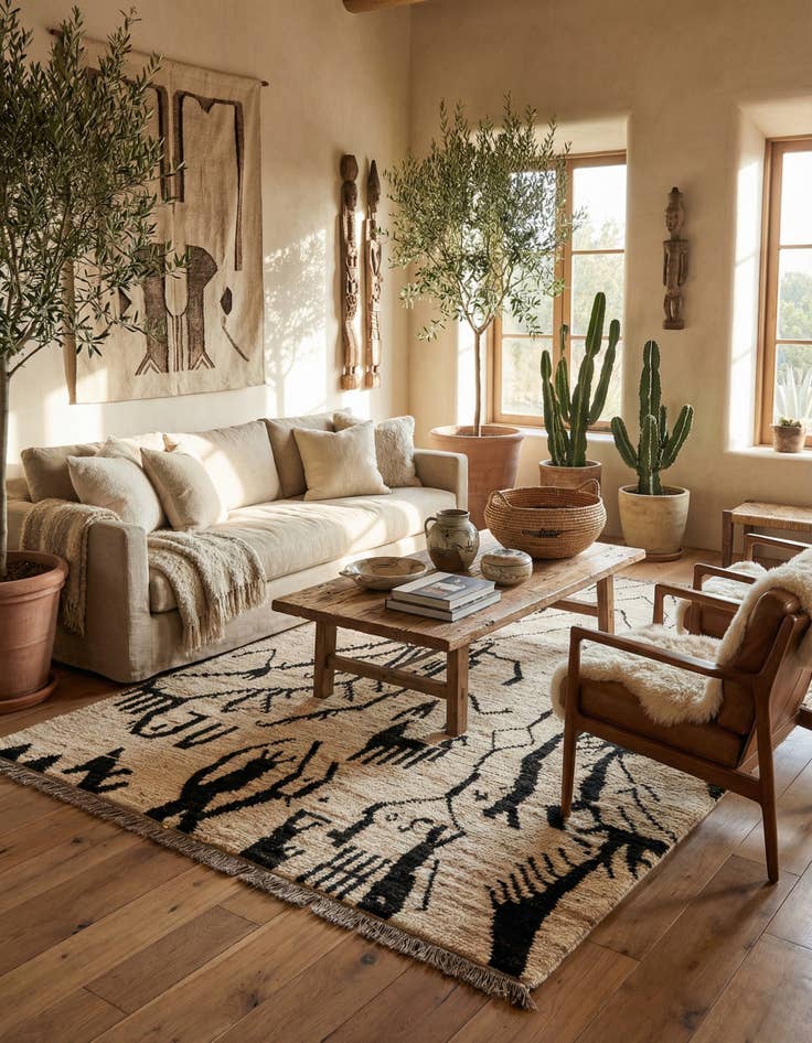 Detail image of  6' 8 x 9' 5  Hand Knotted Moroccan Wool Rug