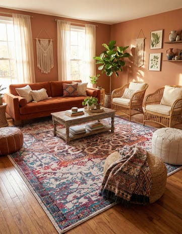 Ivory Orange Washable Francesca Rug