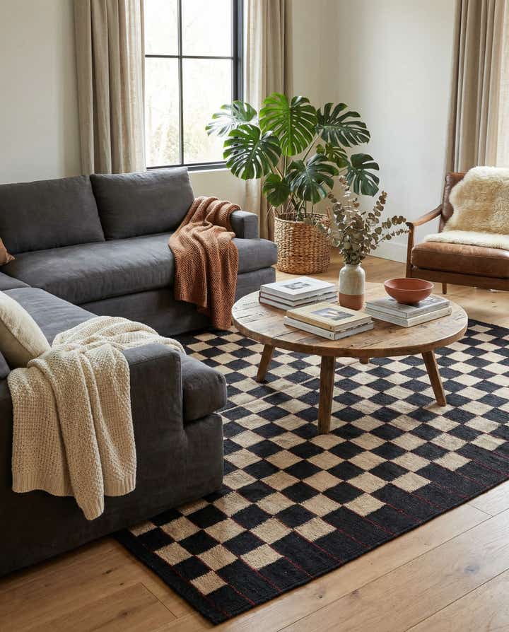 4' 5 x 5' 8 Hand Woven Kilim Modern Wool Rug