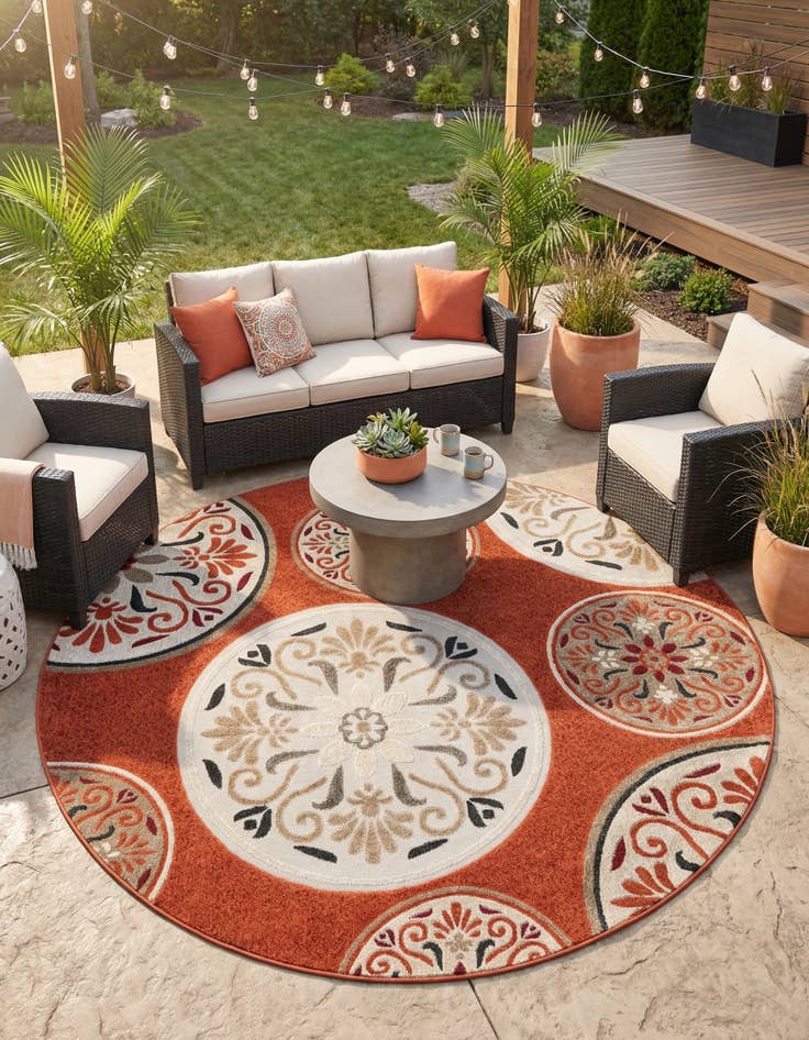Detail image of 7' 10 x 7' 10  Washable Modern Indoor / Outdoor Round Rug