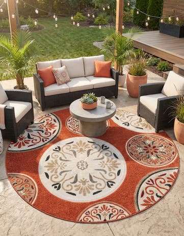 7' 10 x 7' 10 Easy-Clean Modern Indoor / Outdoor Round Rug