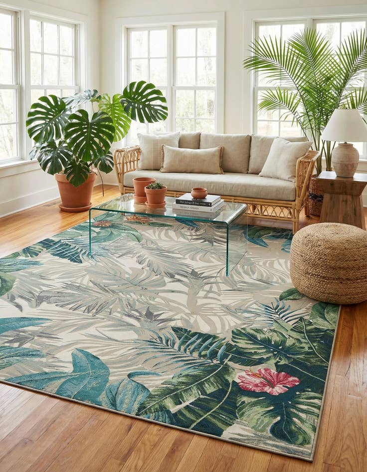 Detail image of  10' x 13'  Washable Botanical Indoor / Outdoor Rug