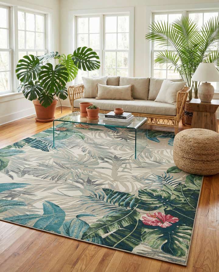 10' x 13' Easy-Clean Botanical Indoor / Outdoor Rug