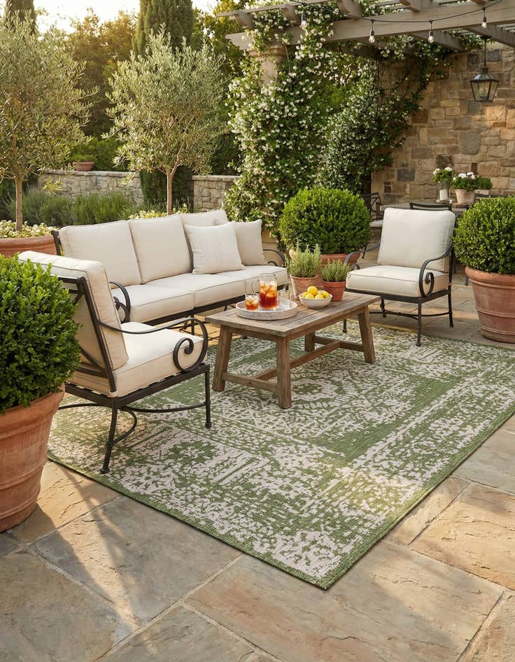 Detail image of 7' 10 x 11'  Washable Traditional Indoor / Outdoor Rug