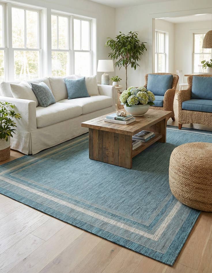 Detail image of 7' 10 x 11'  Washable Border Indoor / Outdoor Rug