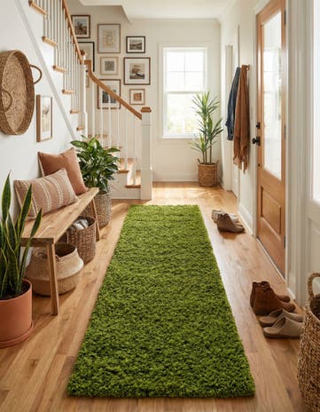 Grass Green Solid Shag Runner Rug