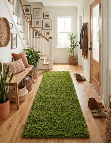 Grass Green Solid Shag Runner Rug