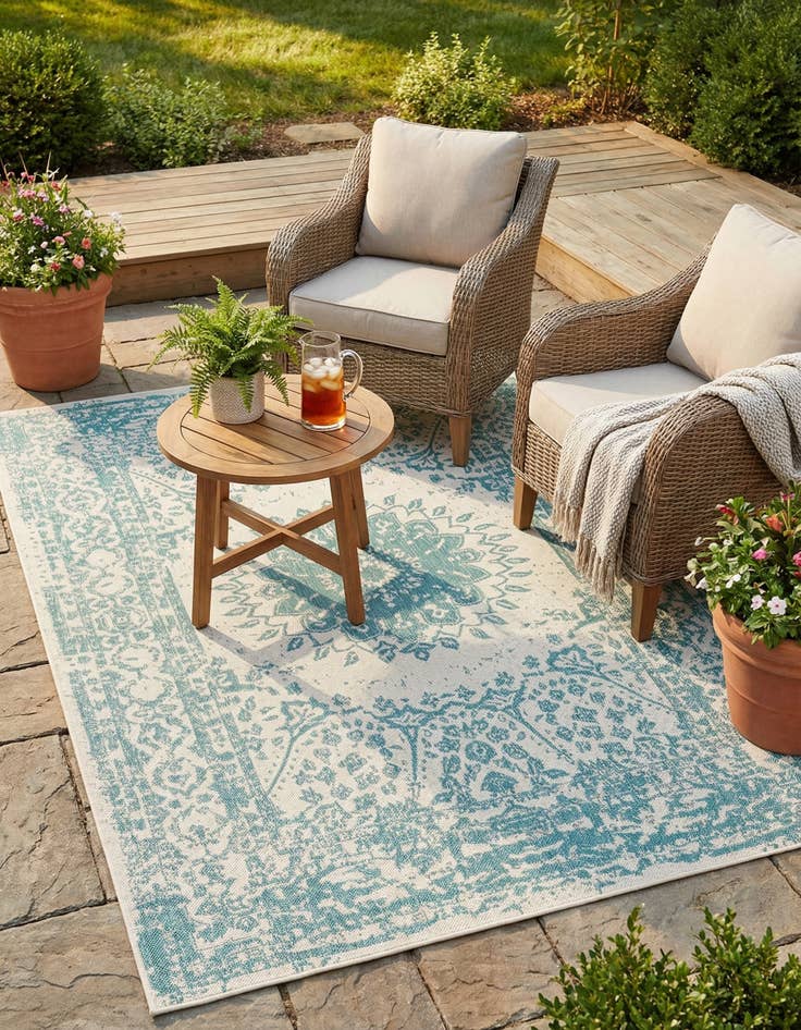 Detail image of 5' 3 x 8'  Washable Traditional Indoor / Outdoor Rug